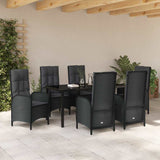 Set da Pranzo per Giardino con cuscino 7 pcs Nero polyrattan