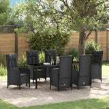 Set da Pranzo per Giardino con cuscino 7 pcs Nero polyrattan