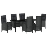 Set da Pranzo per Giardino con cuscino 7 pcs Nero polyrattan