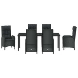 Set da Pranzo per Giardino con cuscino 7 pcs Nero polyrattan