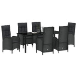 Set da Pranzo per Giardino con cuscino 7 pcs Nero polyrattan
