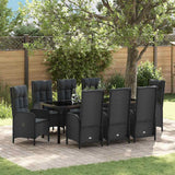 Set da Pranzo per Giardino con cuscino 9 pcs Nero polyrattan