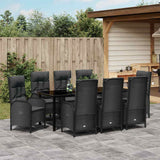 Set da Pranzo per Giardino con cuscino 9 pcs Nero polyrattan
