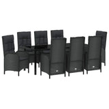 Set da Pranzo per Giardino con cuscino 9 pcs Nero polyrattan