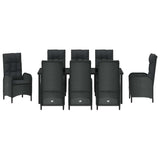 Set da Pranzo per Giardino con cuscino 9 pcs Nero polyrattan