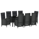 Set da Pranzo per Giardino con cuscino 9 pcs Nero polyrattan