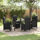 Set da Pranzo per Giardino con cuscino 5 pcs Nero polyrattan