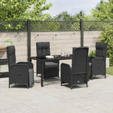 Set da Pranzo per Giardino con cuscino 5 pcs Nero polyrattan