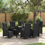 Set da Pranzo per Giardino con cuscino 7 pcs Nero polyrattan