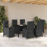 Set da Pranzo per Giardino con cuscino 7 pcs Nero polyrattan