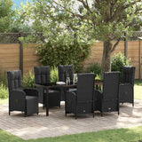 Set da Pranzo per Giardino con cuscino 7 pcs Nero polyrattan