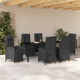 Set da Pranzo per Giardino con cuscino 7 pcs Nero polyrattan