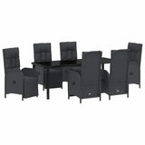 Set da Pranzo per Giardino con cuscino 7 pcs Nero polyrattan