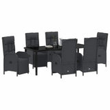 Set da Pranzo per Giardino con cuscino 7 pcs Nero polyrattan