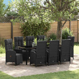 Set da Pranzo per Giardino con cuscino 9 pcs Nero polyrattan