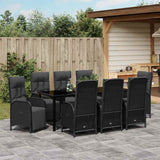 Set da Pranzo per Giardino con cuscino 9 pcs Nero polyrattan