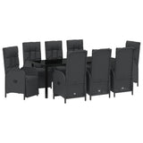 Set da Pranzo per Giardino con cuscino 9 pcs Nero polyrattan
