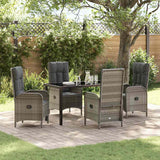 Set da Pranzo per Giardino con cuscino 5 pcs Grigio polyrattan