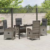 Set da Pranzo per Giardino con cuscino 5 pcs Grigio polyrattan