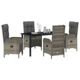 Set da Pranzo per Giardino con cuscino 5 pcs Grigio polyrattan