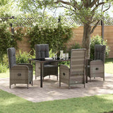 Set da Pranzo per Giardino con cuscino 5 pcs Grigio polyrattan