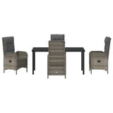 Set da Pranzo per Giardino con cuscino 5 pcs Grigio polyrattan