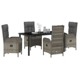 Set da Pranzo per Giardino con cuscino 5 pcs Grigio polyrattan