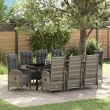 Set da Pranzo per Giardino con cuscino 9 pcs Grigio polyrattan