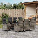 Set da Pranzo per Giardino con cuscino 9 pcs Grigio polyrattan
