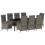 Set da Pranzo per Giardino con cuscino 9 pcs Grigio polyrattan
