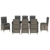 Set da Pranzo per Giardino con cuscino 9 pcs Grigio polyrattan