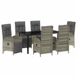 Set da Pranzo per Giardino con cuscino 7 pcs Grigio polyrattan