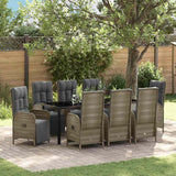 Set da Pranzo per Giardino con cuscino 9 pcs Grigio polyrattan