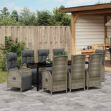 Set da Pranzo per Giardino con cuscino 9 pcs Grigio polyrattan