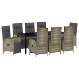 Set da Pranzo per Giardino con cuscino 9 pcs Grigio polyrattan