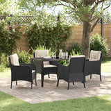 Set da Pranzo per Giardino con cuscino 5 pcs Nero polyrattan