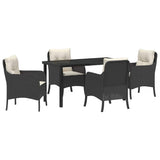 Set da Pranzo per Giardino con cuscino 5 pcs Nero polyrattan