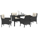 Set da Pranzo per Giardino con cuscino 5 pcs Nero polyrattan