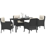 Set da Pranzo per Giardino con cuscino 5 pcs Nero polyrattan