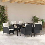Set da Pranzo per Giardino con cuscino 7 pcs Nero polyrattan