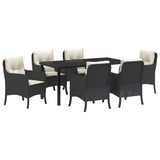 Set da Pranzo per Giardino con cuscino 7 pcs Nero polyrattan