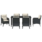 Set da Pranzo per Giardino con cuscino 7 pcs Nero polyrattan