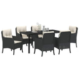 Set da Pranzo per Giardino con cuscino 7 pcs Nero polyrattan