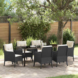 Set da Pranzo per Giardino con cuscino 7 pcs Nero polyrattan