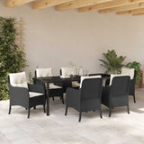 Set da Pranzo per Giardino con cuscino 7 pcs Nero polyrattan