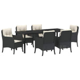 Set da Pranzo per Giardino con cuscino 7 pcs Nero polyrattan