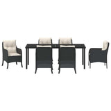 Set da Pranzo per Giardino con cuscino 7 pcs Nero polyrattan