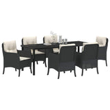 Set da Pranzo per Giardino con cuscino 7 pcs Nero polyrattan
