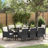 Set da Pranzo per Giardino con cuscino 9 pcs Nero polyrattan
