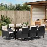 Set da Pranzo per Giardino con cuscino 9 pcs Nero polyrattan
